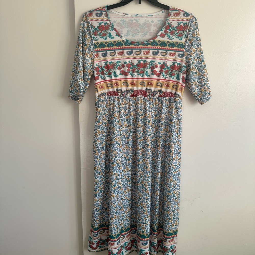 Bohemian Long Sleeve Midi Dress - Picture 2 of 12